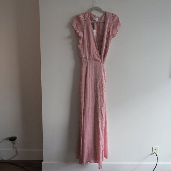 REVOLVE RESA Lindsay Maxi Wrap Dress in Paris Pink Sand Satin - Size S NWT - Picture 2 of 14
